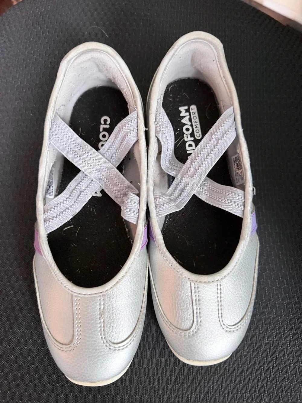 adidas Girls Silver Mary Jane Sneakers with Purple Stripes